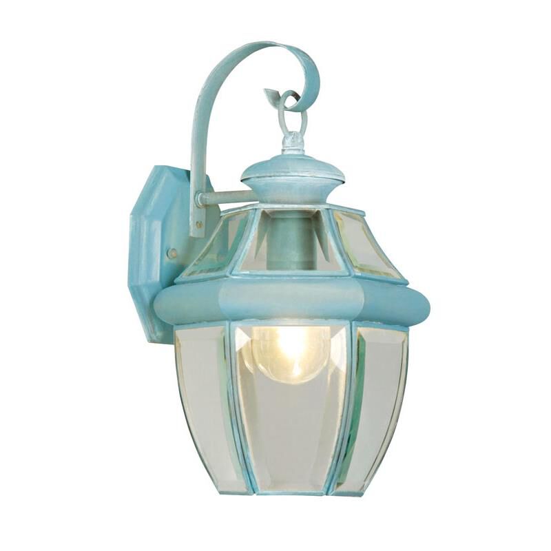 Shown in Verdigris finish and Clear Beveled glass